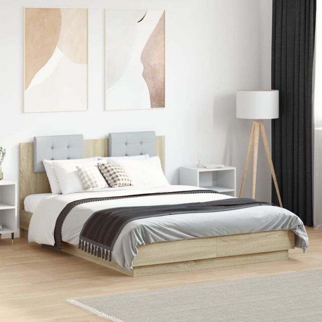 Berkfield Home Bed Frame with LED without Mattress Sonoma Oak 120x190 cm Small Double in Brown - image 1