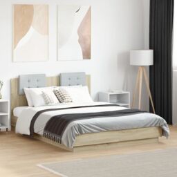 Berkfield Home Bed Frame with LED without Mattress Sonoma Oak 120x190 cm Small Double in Brown - thumbnail 1