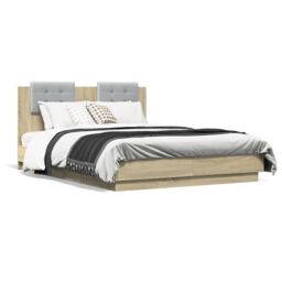 Berkfield Home Bed Frame with LED without Mattress Sonoma Oak 120x190 cm Small Double in Brown - thumbnail 5