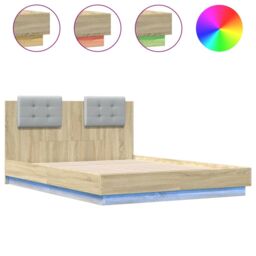 Berkfield Home Bed Frame with LED without Mattress Sonoma Oak 120x190 cm Small Double in Brown - thumbnail 2