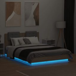 Berkfield Home Bed Frame with LED without Mattress Sonoma Oak 120x190 cm Small Double in Brown - thumbnail 4