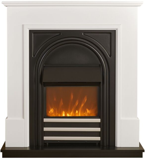 Adam Fires & Fireplaces Adam Warwick Fireplace Suite In Pure White & Black Cast Effect, 36 Inch - image 1