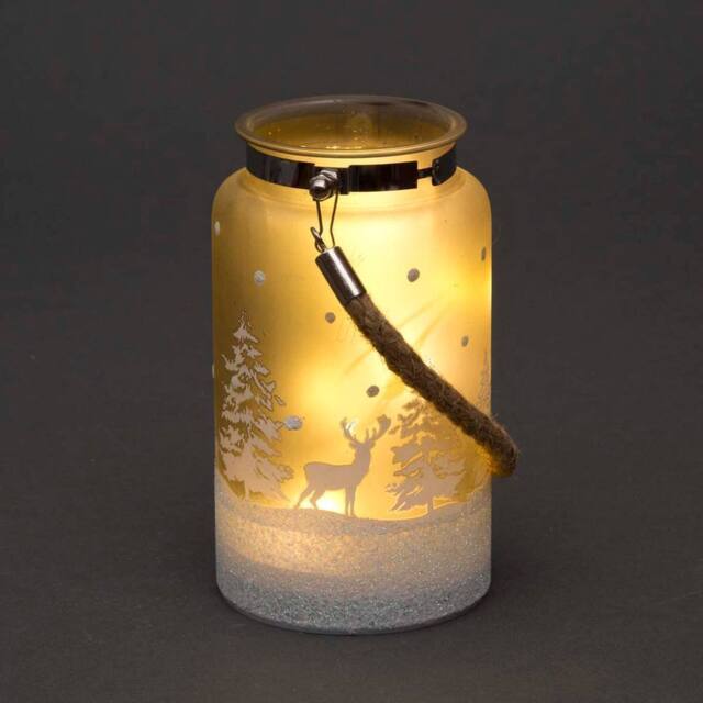 Shatchi 16cm Christmas Decorated Jar Table Forest Scene Frosty Lantern in Silver - image 1