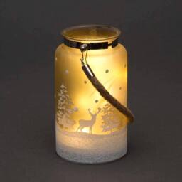 Shatchi 16cm Christmas Decorated Jar Table Forest Scene Frosty Lantern in Silver - thumbnail 3