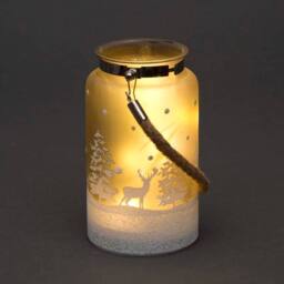Shatchi 16cm Christmas Decorated Jar Table Forest Scene Frosty Lantern in Silver - thumbnail 1