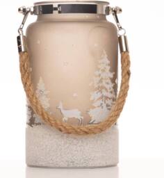 Shatchi 16cm Christmas Decorated Jar Table Forest Scene Frosty Lantern in Silver - thumbnail 5