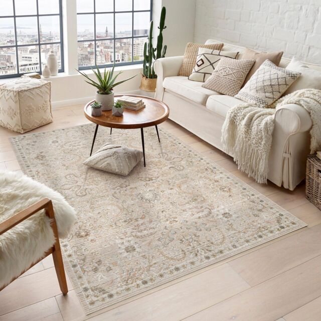 Desire Rugs Maia Washable Floral Traditional Area Rug Non-Slip Living Room Hallway in Beige - Size: 120 cm x 180 cm - image 1