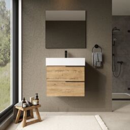 Banyetti Celtic 600mm Wall Hung Bathroom Vanity Unit with Veneto 1 Tap Hole Basin - Ostippo Oak in Light Oak - thumbnail 1
