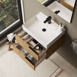 Banyetti Celtic 600mm Wall Hung Bathroom Vanity Unit with Veneto 1 Tap Hole Basin - Ostippo Oak in Light Oak - thumbnail 8