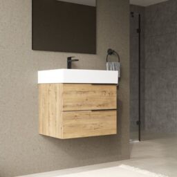 Banyetti Celtic 600mm Wall Hung Bathroom Vanity Unit with Veneto 1 Tap Hole Basin - Ostippo Oak in Light Oak - thumbnail 3