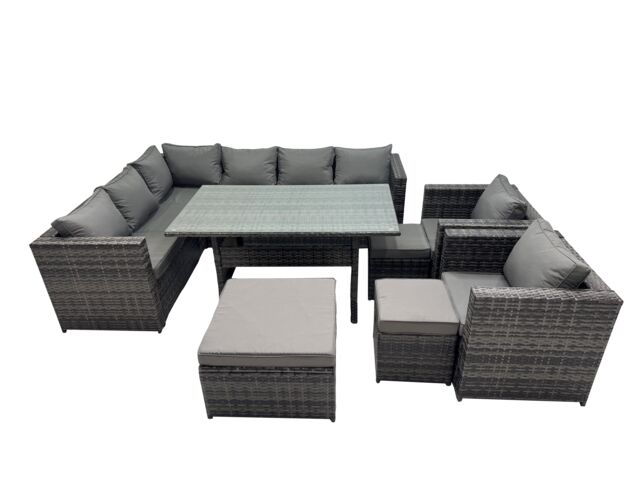 Fimous Outdoor PE Rattan Sofa Set with with 3 Stool in Dark Grey - image 1