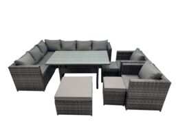 Fimous Outdoor PE Rattan Sofa Set with with 3 Stool in Dark Grey - thumbnail 1