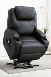 More4Homes Cinemo Dual Motor Rise Recliner Bonded Leather Heat & Massage Chair in Black - thumbnail 1