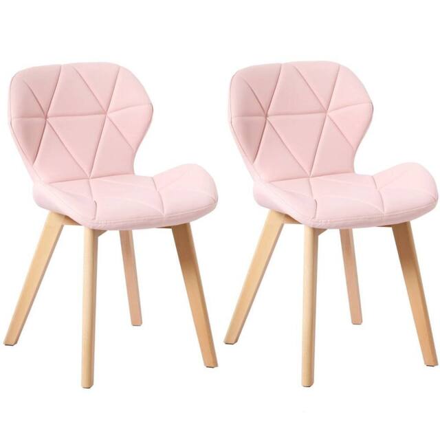VOGREX Pink 2pcs Diamond Dining Chairs Beech Legs - image 1