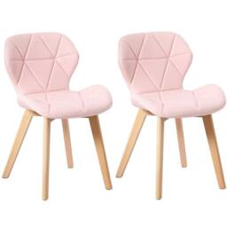 VOGREX Pink 2pcs Diamond Dining Chairs Beech Legs