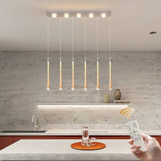 NIVOR Dimmable 6 Light Chrome Bubble Crystals LED Kitchen Island Pendant in White - image 1