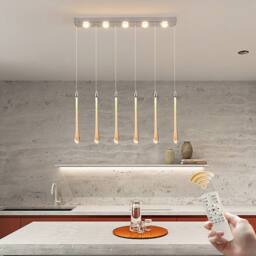NIVOR Dimmable 6 Light Chrome Bubble Crystals LED Kitchen Island Pendant in White - thumbnail 1
