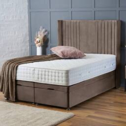 "BSSPOKE Charlotte Ottoman Divan Bed Plush Velvet 54"" Headboard & No Mattress in Taupe - Size: Single" - thumbnail 1