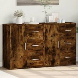 Berkfield Home Sideboards 2 pcs Smoked Oak 60x31x70 cm Engineered Wood in Brown - Size: 60 x 31 x 70 cm - thumbnail 2