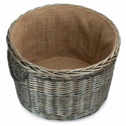 Red Hamper Large Antique Wash Round Storage Log Basket in Grey - thumbnail 2