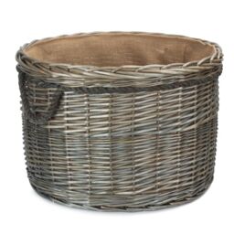 Red Hamper Large Antique Wash Round Storage Log Basket in Grey
