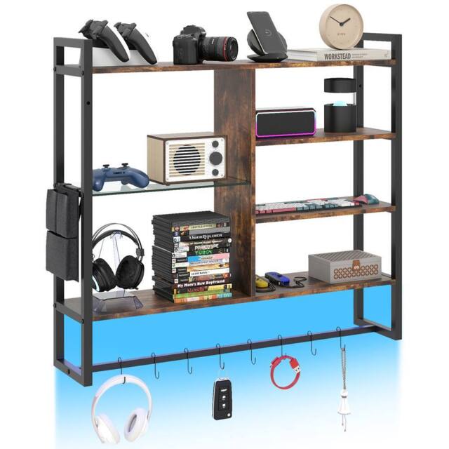 Costway Floating Shelves w/Lights Remote&APP Control 6-Tier Wall Mounted Shelf in Brown - image 1