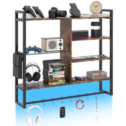 Costway Floating Shelves w/Lights Remote&APP Control 6-Tier Wall Mounted Shelf in Brown - thumbnail 1