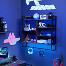 Costway Floating Shelves w/Lights Remote&APP Control 6-Tier Wall Mounted Shelf in Brown - thumbnail 3
