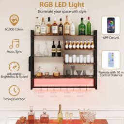 Costway Floating Shelves w/Lights Remote&APP Control 6-Tier Wall Mounted Shelf in Brown - thumbnail 7