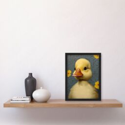 Artery8 Wall Art Print Duckling with Flowers Oil Painting Kids Bedroom Baby Nursery Duck Artwork Framed A4 in Black - thumbnail 2