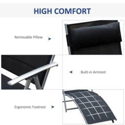 OUTSUNNY Sun Lounger Recliner w/ Pillow Foldable 7 Levels Textilene in Black - thumbnail 6