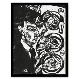 Artery8 Anxious Nervous People at Dinner Kirchner Framed Wall Art Print in Black - Size: A3 - thumbnail 1