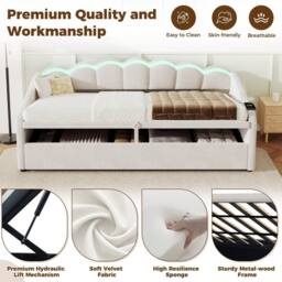 ModernLuxe Upholstered single daybed with LED ottoman storage in Beige - thumbnail 9