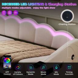 ModernLuxe Upholstered single daybed with LED ottoman storage in Beige - thumbnail 8
