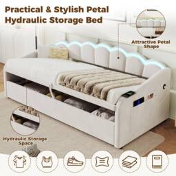 ModernLuxe Upholstered single daybed with LED ottoman storage in Beige - thumbnail 7