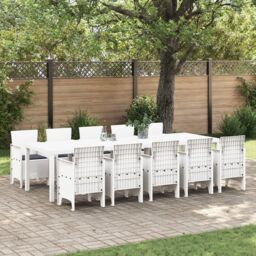 Berkfield Home 11 Piece Garden Dining Set with Cushions White Poly Rattan - thumbnail 1