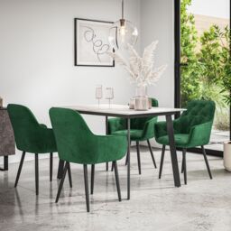 More4Homes Haydon Extending Dining Table & Chairs- White Marble Effect Table Top w Black Legs + Anika Velvet Dining Chair Set Of 6 in Green - thumbnail 2