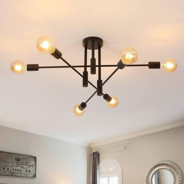 COMELY Sputnik Chandelier, 6-Lights Semi Flush Mount Ceiling Lights, Black - image 1