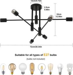 COMELY Sputnik Chandelier, 6-Lights Semi Flush Mount Ceiling Lights, Black - thumbnail 8