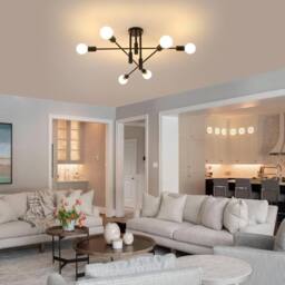 COMELY Sputnik Chandelier, 6-Lights Semi Flush Mount Ceiling Lights, Black - thumbnail 3