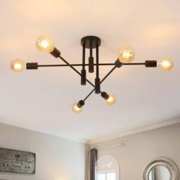 COMELY Sputnik Chandelier, 6-Lights Semi Flush Mount Ceiling Lights, Black