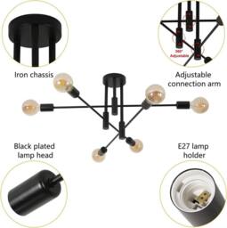 COMELY Sputnik Chandelier, 6-Lights Semi Flush Mount Ceiling Lights, Black - thumbnail 9