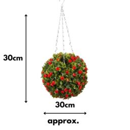 Marco Paul 30cm Red Artificial Round Hanging Plant in Green - thumbnail 2