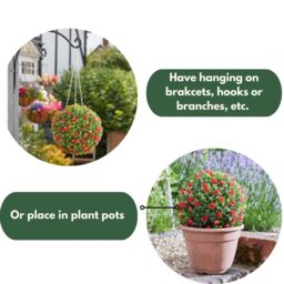 Marco Paul 30cm Red Artificial Round Hanging Plant in Green - thumbnail 6