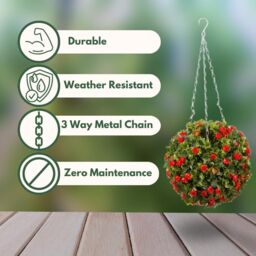 Marco Paul 30cm Red Artificial Round Hanging Plant in Green - thumbnail 5