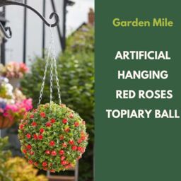 Marco Paul 30cm Red Artificial Round Hanging Plant in Green - thumbnail 4