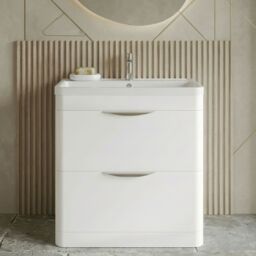 Balterley Bathroom Floor Standing 2 Drawer Vanity Unit Basin, Gloss White, 755mm in White - thumbnail 9