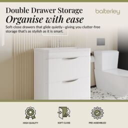 Balterley Bathroom Floor Standing 2 Drawer Vanity Unit Basin, Gloss White, 755mm in White - thumbnail 2