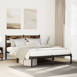 Berkfield Home Metal Bed Frame without Mattress Smoked Oak 140x200 cm in Brown - thumbnail 2