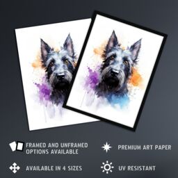 "Artery8 Wall Art Print Scottish Terrier Lovers Gift Watercolour Pet Portrait Painting Artwork Poster - Size: W18"" x H24""" - thumbnail 2
